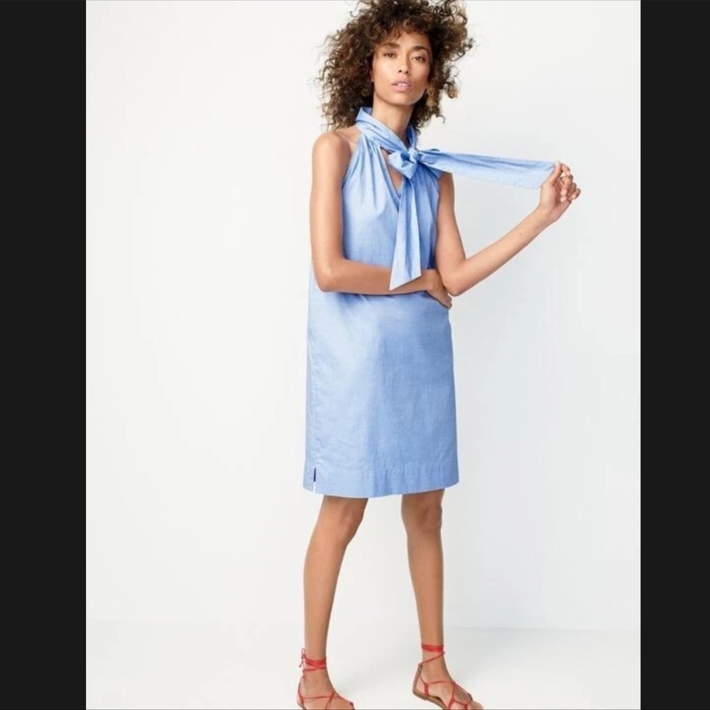 J. Crew Light Blue Tie Neck Mini Dress